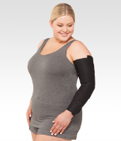 woman posing with juzo compression wrap on her arm