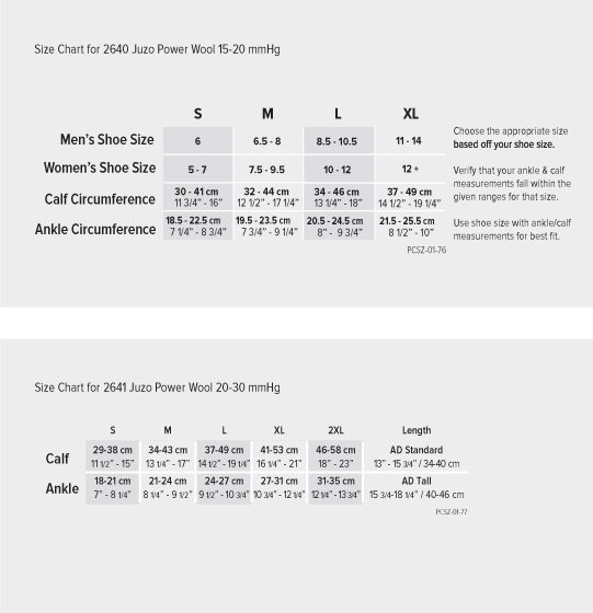 Wool Size Chart